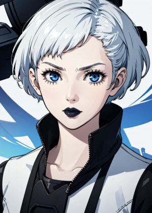 Anime Girl with White Hair: Stunning Digital Art Print - Premium Wooden Framed Poster. Ready to Hang.