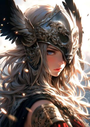 Crimson Queen Valkyrie: Fantasy Art Print - Premium Wooden Framed Poster. Ready to Hang.