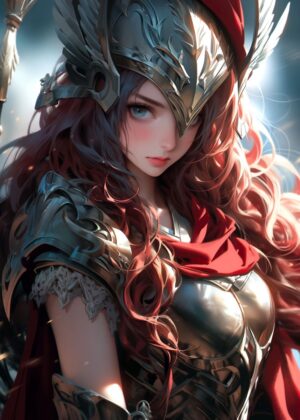 Valkyrie Angel: A Digital Painting of a Powerful Female Warrior - Premium Wooden Framed Poster. Ready to Hang.