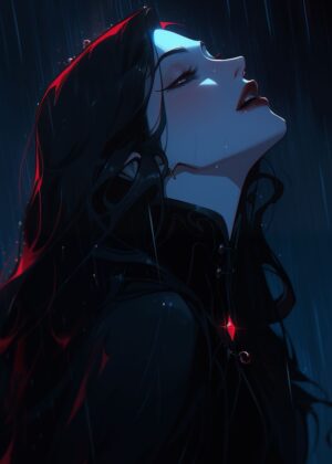 Lost in the Moment: Rain-Kissed Melancholy - Premium Wooden Framed Poster. Ready to Hang.