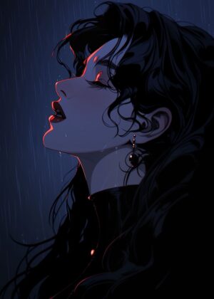 Rainfall Dreams: Melancholic Beauty in the Rain - Premium Wooden Framed Poster. Ready to Hang.