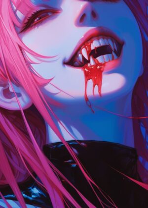Gothic Anime Vampire Girl Art Print - Premium Wooden Framed Poster. Ready to Hang.