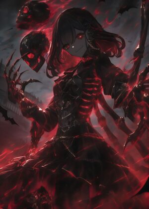 Anime Skull Sorcerer: Dark Fantasy Art Print - Premium Wooden Framed Poster. Ready to Hang.