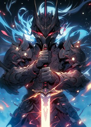 Dark Samurai Anime Art Print - Premium Wooden Framed Poster. Ready to Hang.