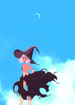 Celestial Witch: Whimsical Fantasy Art Print - Premium Wooden Framed Poster. Ready to Hang.