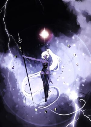 Hail E: A Digital Artwork of Cosmic Power - Premium Wooden Framed Poster. Ready to Hang.