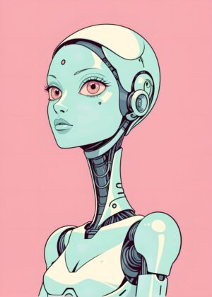 I, Robot: A Futuristic Feminine Vision - Premium Wooden Framed Poster. Ready to Hang.