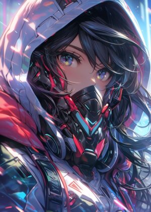 Anime Futuristic Cute Girl Art Print - Premium Wooden Framed Poster. Ready to Hang.