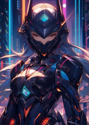 Anime Futuristic Cute Girl Artwork Print - Premium Wooden Framed Poster. Ready to Hang.