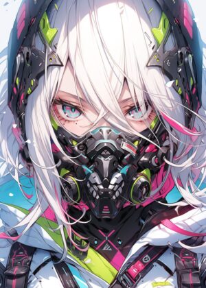 Anime Futuristic Cute Girl: Digital Art Print - Premium Wooden Framed Poster. Ready to Hang.