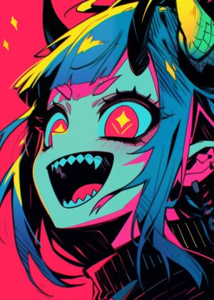 Vibrant Anime Monster Girl Art Print - Premium Wooden Framed Poster. Ready to Hang.