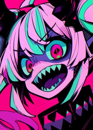 Anime Monster Girl Art Print: Fierce and Stylish - Premium Wooden Framed Poster. Ready to Hang.