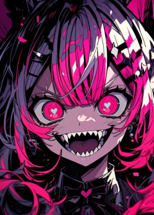 Anime Monster Girl Art Print: Dark Fantasy - Premium Wooden Framed Poster. Ready to Hang.