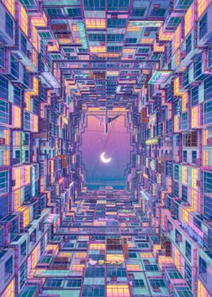 The Infinity: A Dreamlike Cityscape - Premium Wooden Framed Poster. Ready to Hang.