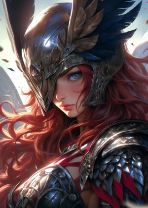 Anime Valkyrie Maiden: Digital Art Print - Premium Wooden Framed Poster. Ready to Hang.