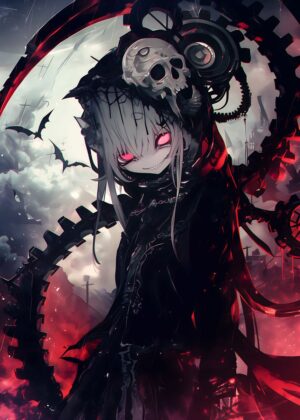 Deadly Moon Vampire: Anime Art Print - Premium Wooden Framed Poster. Ready to Hang.