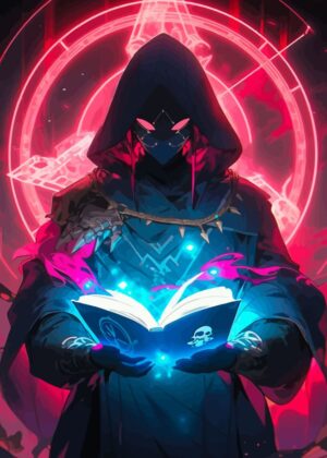 Mysterious Dark Mage: Anime Fantasy Art Print - Premium Wooden Framed Poster. Ready to Hang.