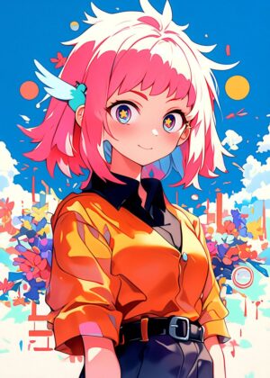 Adorable Anime Girl Artwork: Vibrant Colors and Sweet Style - Premium Wooden Framed Poster. Ready to Hang.