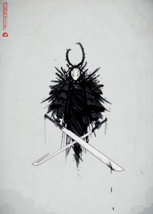 Shattered Sword: A Dark Samurai Artwork - Premium Wooden Framed Poster. Ready to Hang.