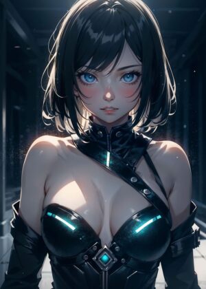 Stunning Anime Girl Art Print: Mysterious Beauty - Premium Wooden Framed Poster. Ready to Hang.