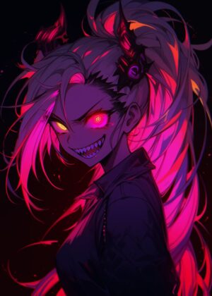 Crimson Fury: Anime Monster Girl Art Print - Premium Wooden Framed Poster. Ready to Hang.