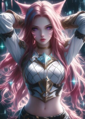 Elegant Pink Warrior: Fantasy Art Print - Premium Wooden Framed Poster. Ready to Hang.