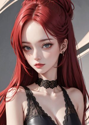 Red Hair Anime Girl 2: Stunning Digital Art Print - Premium Wooden Framed Poster. Ready to Hang.