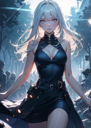 Anime Girl Cornelia: Elegant and Mysterious Artwork - Premium Wooden Framed Poster. Ready to Hang.