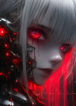 Gothic Roboter Girl: Cyberpunk Anime Art Print - Premium Wooden Framed Poster. Ready to Hang.