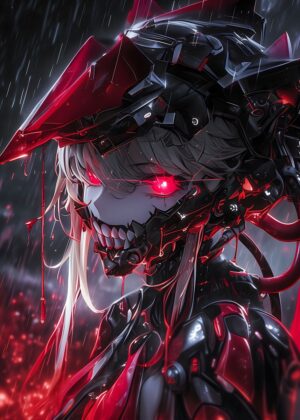 Cybernetic Anime Girl: Digital Art Print - Premium Wooden Framed Poster. Ready to Hang.