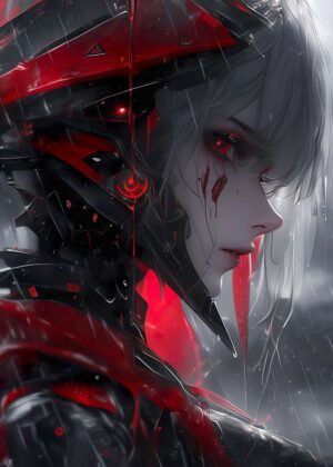 White Death Anime Girl: Digital Art Print - Premium Wooden Framed Poster. Ready to Hang.