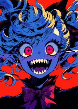 Vibrant Anime Monster Girl Art Print - Premium Wooden Framed Poster. Ready to Hang.