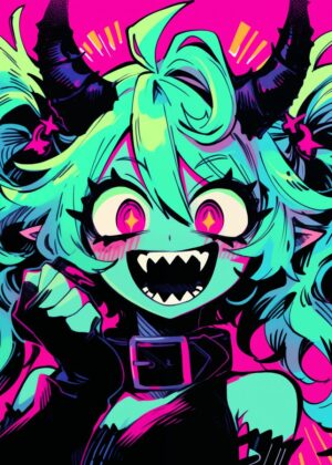 Vibrant Anime Monster Girl Art Print - Premium Wooden Framed Poster. Ready to Hang.