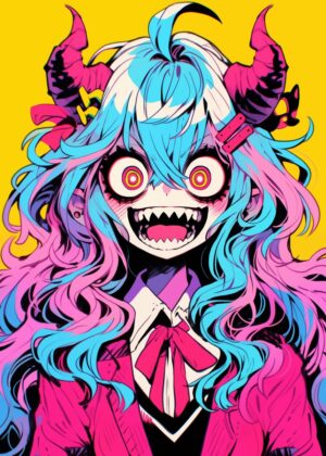 Vibrant Anime Monster Girl Art Print - Premium Wooden Framed Poster. Ready to Hang.