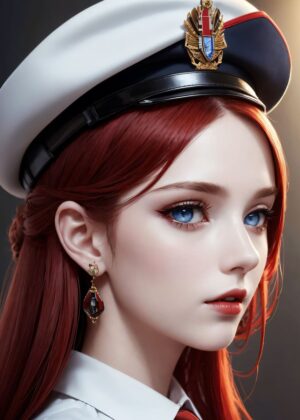 Crimson Skies: Anime Flight Attendant Art Print - Premium Wooden Framed Poster. Ready to Hang.