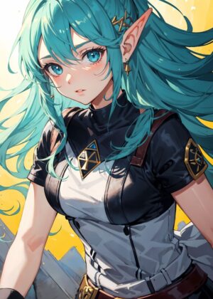Anime Elf Girl: Vibrant Fantasy Art Print - Premium Wooden Framed Poster. Ready to Hang.