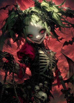 Psychodelic Anime Girl: Dark Fantasy Art Print - Premium Wooden Framed Poster. Ready to Hang.