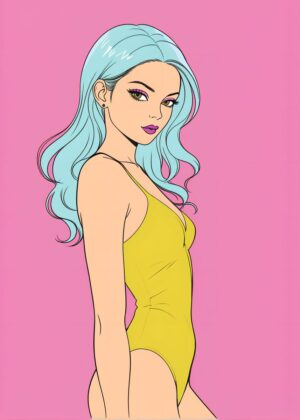 Retro Chic:  A Pop Art Woman - Premium Wooden Framed Poster. Ready to Hang.