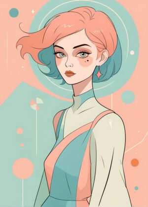 Blue Orange Abstract Art Print: Celestial Girl - Premium Wooden Framed Poster. Ready to Hang.