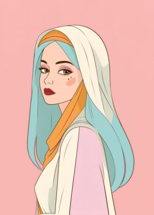 Elegant Woman in Hijab: Modern Islamic Fashion Art - Premium Wooden Framed Poster. Ready to Hang.