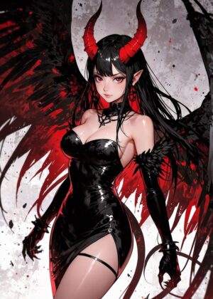 Dark Angel: Sexy Anime Demon Woman Art Print - Premium Wooden Framed Poster. Ready to Hang.