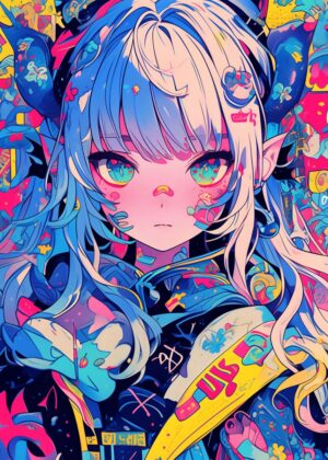 Vibrant Anime Girl Art Print: Color Pop Style - Premium Wooden Framed Poster. Ready to Hang.