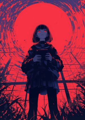 Crimson Enigma: A Digital Art Print - Premium Wooden Framed Poster. Ready to Hang.