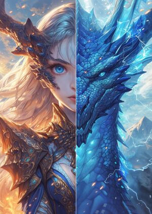 Ice Dragon Girl: Fantasy Art Print - Premium Wooden Framed Poster. Ready to Hang.