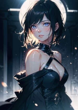Mysterious Anime Girl with Blue Eyes - Premium Wooden Framed Poster. Ready to Hang.
