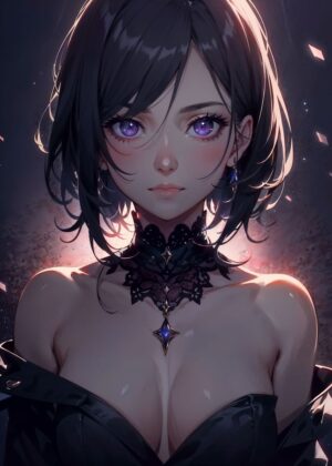 Mysterious Anime Girl with Purple Eyes - Premium Wooden Framed Poster. Ready to Hang.