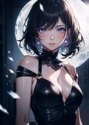 Anime Girl Under the Moonlight - Premium Wooden Framed Poster. Ready to Hang.