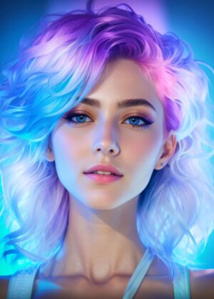 Old School Lady Vaporwave: Retrofuturistic Digital Art Print - Premium Wooden Framed Poster. Ready to Hang.