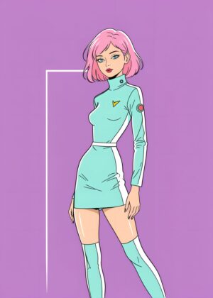 Retro Futuristic Girl Art Print - Premium Wooden Framed Poster. Ready to Hang.