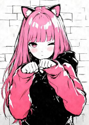 Anime Catgirl Graffiti Art Print - Premium Wooden Framed Poster. Ready to Hang.